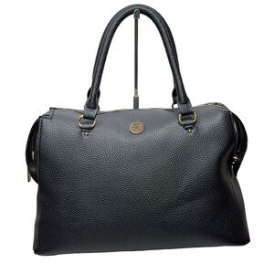 Anne Klein Black Faux Leather Satchel‎ Tote Duffel Bag Structured Work Purse